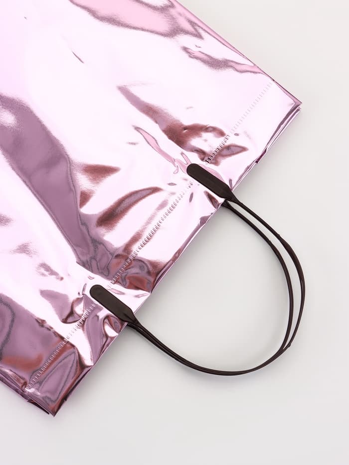 Пакет подарочный ПВХ, голография, розовый, пластиковая ручка, 26×22.5×10 см