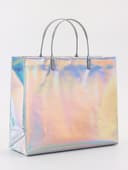 Пакет подарочный ПВХ, голография, серебро, пластиковая ручка, 26×22.5×10 см