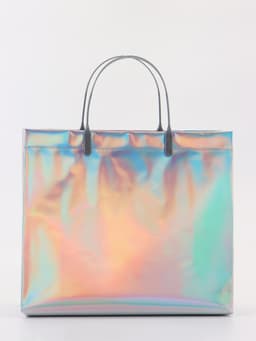 Пакет подарочный ПВХ, голография, серебро, пластиковая ручка, 26×22.5×10 см