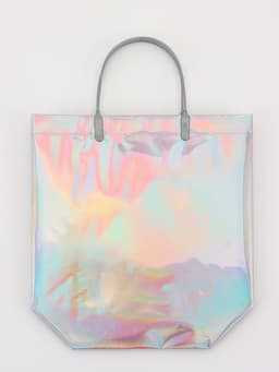 Пакет подарочный ПВХ, голография, серебро, пластиковая ручка, 26×22.5×10 см