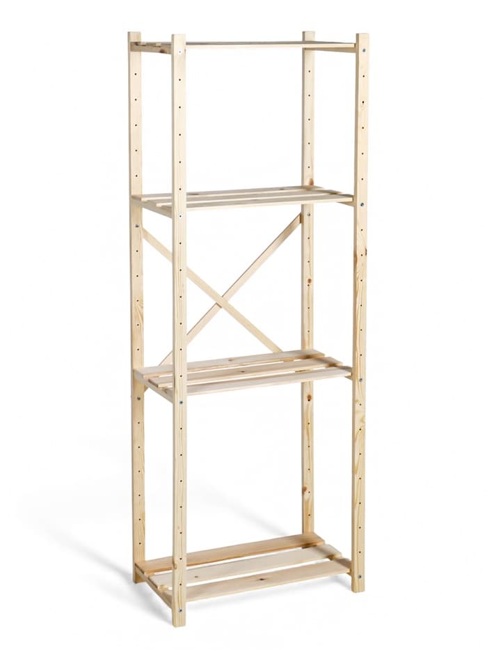 Стеллаж деревянный, 4 полки, 140×50×28 см, напольный, с регулируемыми полками