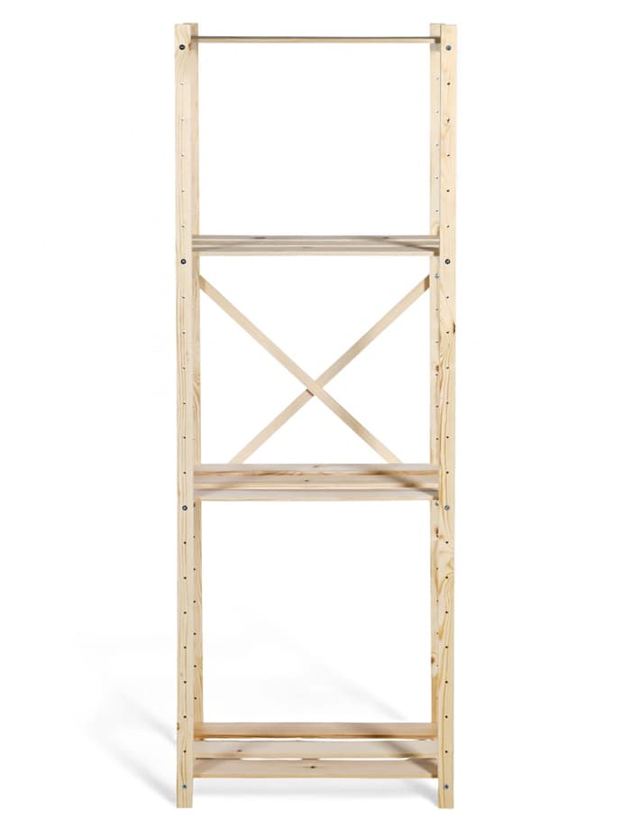 Стеллаж деревянный, 4 полки, 140×50×28 см, напольный, с регулируемыми полками