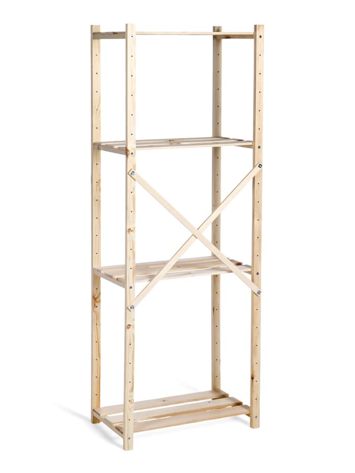 Стеллаж деревянный, 4 полки, 140×50×28 см, напольный, с регулируемыми полками