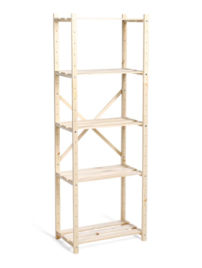 Стеллаж деревянный, 5 полок 142×50×28 см, напольный, с регулируемыми полками