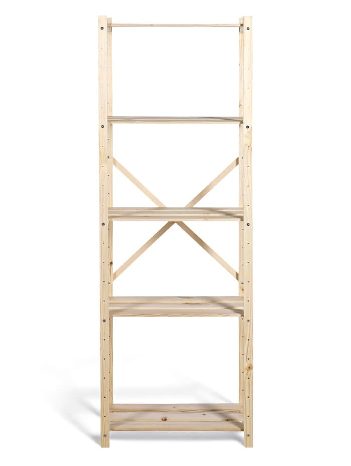 Стеллаж деревянный, 5 полок 142×50×28 см, напольный, с регулируемыми полками