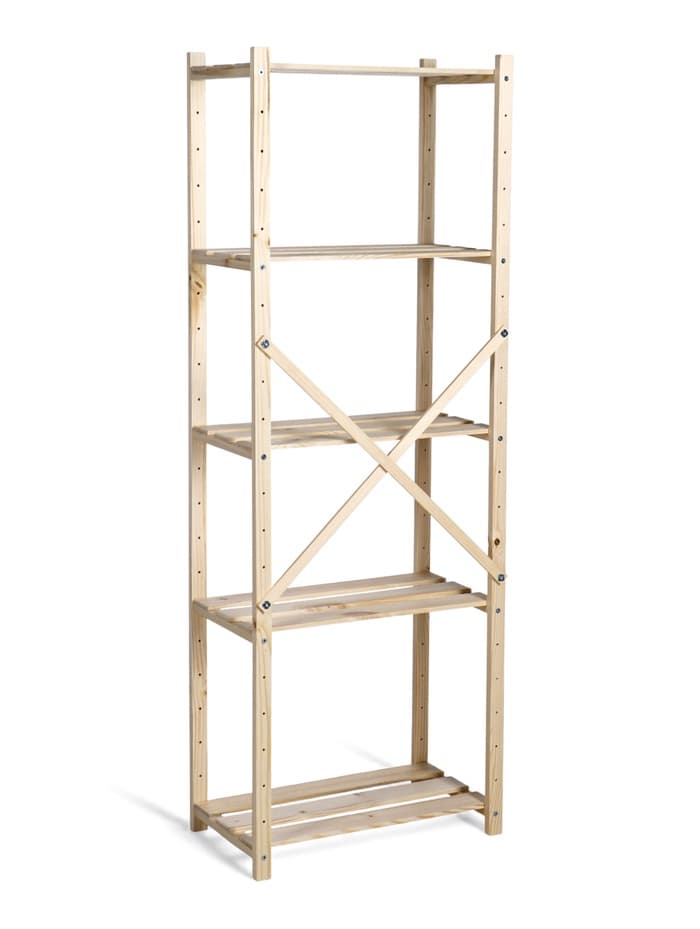 Стеллаж деревянный, 5 полок 142×50×28 см, напольный, с регулируемыми полками