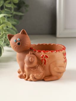 Подставка для мелочей «Кошка с котенком» 8×9×6 см, охра, гипс