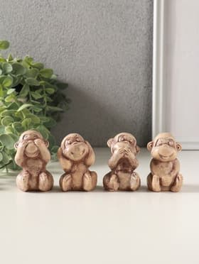 Набор фигурок «Обезьянки», 4 шт., 6 см, слоновая кость