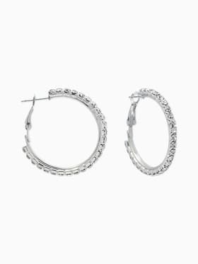 Серьги-кольца со стразами d=3.5 см, белые в серебре