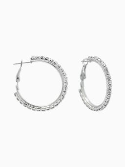 Серьги-кольца со стразами d=3.5 см, белые в серебре
