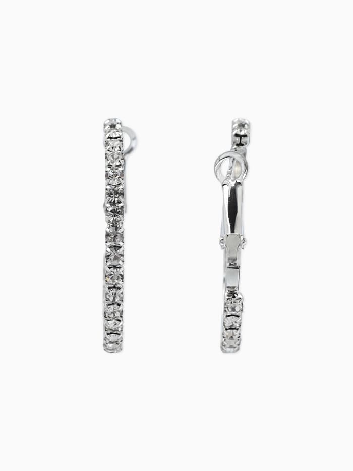 Серьги-кольца со стразами d=3.5 см, белые в серебре