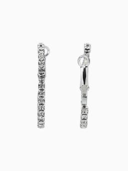 Серьги-кольца со стразами d=3.5 см, белые в серебре