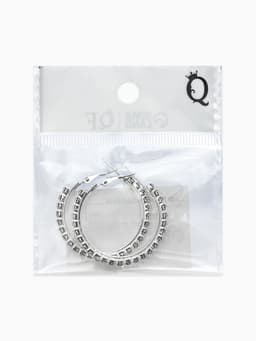 Серьги-кольца со стразами d=3.5 см, белые в серебре