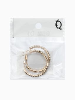 Серьги-кольца со стразами d=3.5 см, белые в золоте