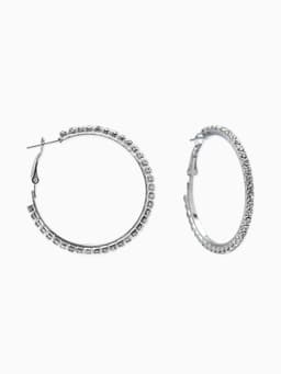 Серьги-кольца со стразами d=4.5 см, белые в серебре