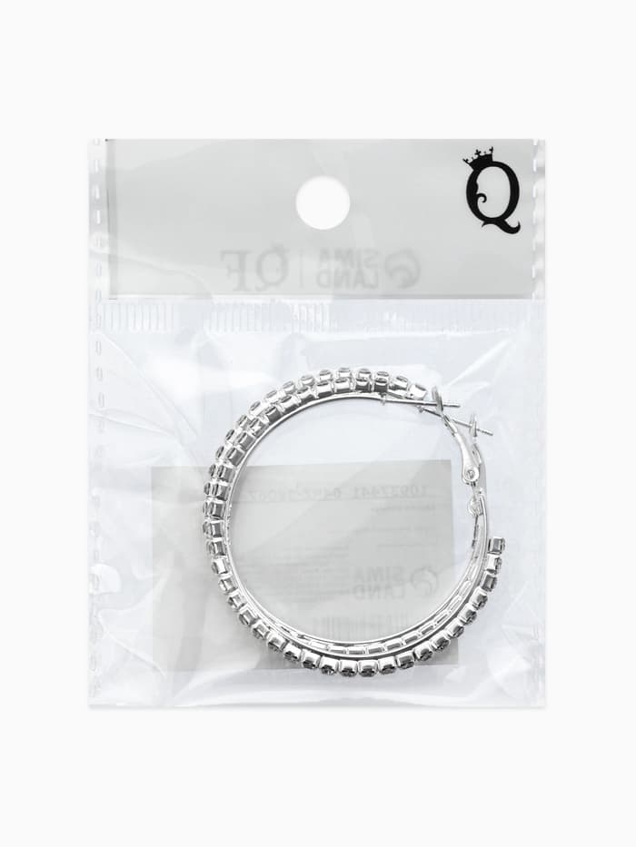 Серьги-кольца со стразами d=4.5 см, белые в серебре