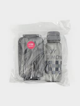 Набор посуды с собой Доляна, 4 предмета: бутылка 500 мл, ланч - бокс 450 мл, вилка, ложка, пластик, серый