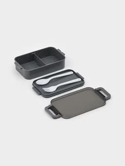 Набор посуды с собой Доляна, 4 предмета: бутылка 500 мл, ланч - бокс 450 мл, вилка, ложка, пластик, серый