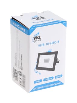 Прожектор светодиодный VKL Electric, 10 Вт, 1200 лм, 6500К, IP65, 220 В чёрный, свечение холодное белое