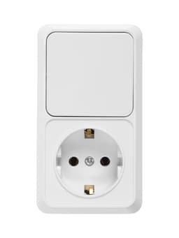 Выключатель одноклавишный с розеткой TANGO, 16 А, IP20, вертикальный, с заземлением, белый