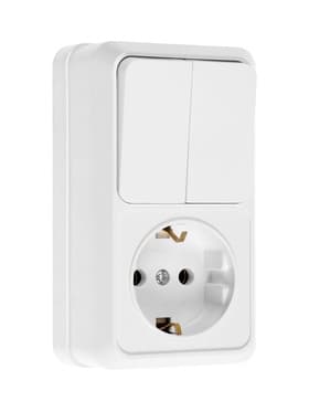Выключатель двухклавишный с розеткой TANGO, 16 А, IP20, вертикальный, с заземлением, белый