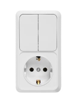 Выключатель двухклавишный с розеткой TANGO, 16 А, IP20, вертикальный, с заземлением, белый