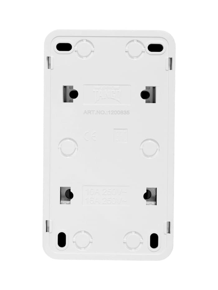 Выключатель двухклавишный с розеткой TANGO, 16 А, IP20, вертикальный, с заземлением, белый