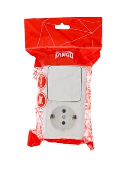 Выключатель одноклавишный с розеткой TANGO, 16 А, IP20, горизонтальный, с заземлением, белый