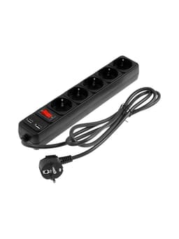 Сетевой фильтр TANGO, 5 розеток + 2 USB, 1.8 м, 10 А, 2200 Вт, с заземлением, чёрный