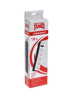 Сетевой фильтр TANGO, 5 розеток + 2 USB, 1.8 м, 10 А, 2200 Вт, с заземлением, чёрный
