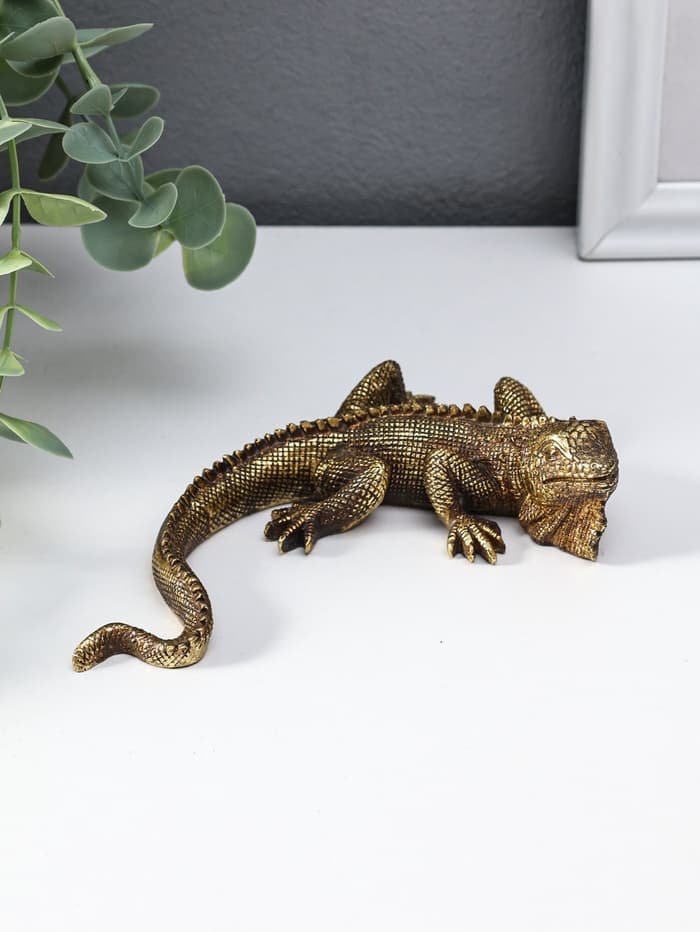 Фигурка полистоун «Игуана», под золото, 15.5×11×3.2 см