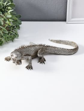 Фигура полистоун «Игуана», под чернённое серебро, 25.2×12.2×7 см