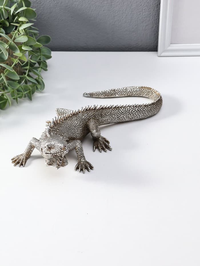 Фигура полистоун «Игуана», под чернённое серебро, 25.2×12.2×7 см