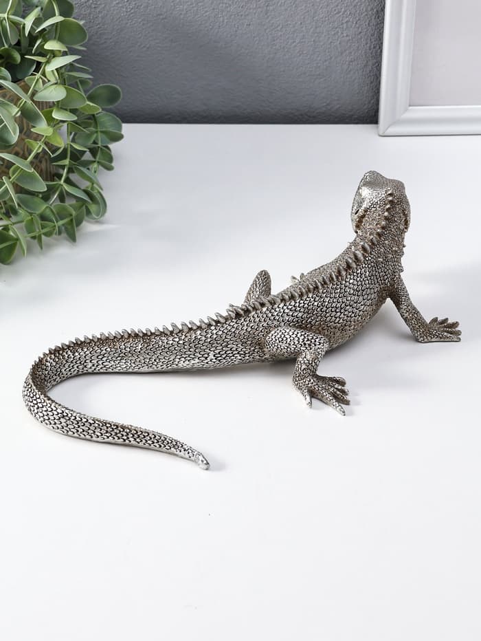 Фигура полистоун «Игуана», под чернённое серебро, 25.2×12.2×7 см