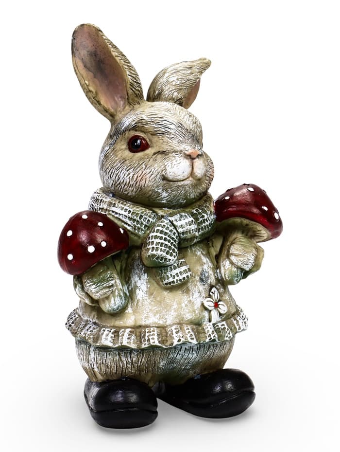 Садовая фигура из полистоуна «Зайка с грибами», 26×12×16 см