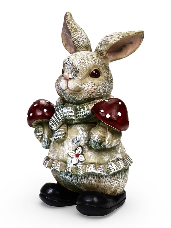 Садовая фигура из полистоуна «Зайка с грибами», 26×12×16 см