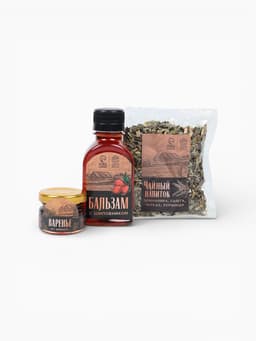 Подарочный набор «23 февраля»: чай, варенье из шишек, бальзам с шиповником