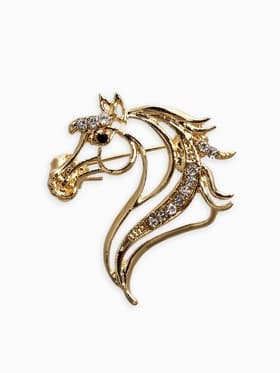 Брошь со стразами «Лошадь», белая в золоте