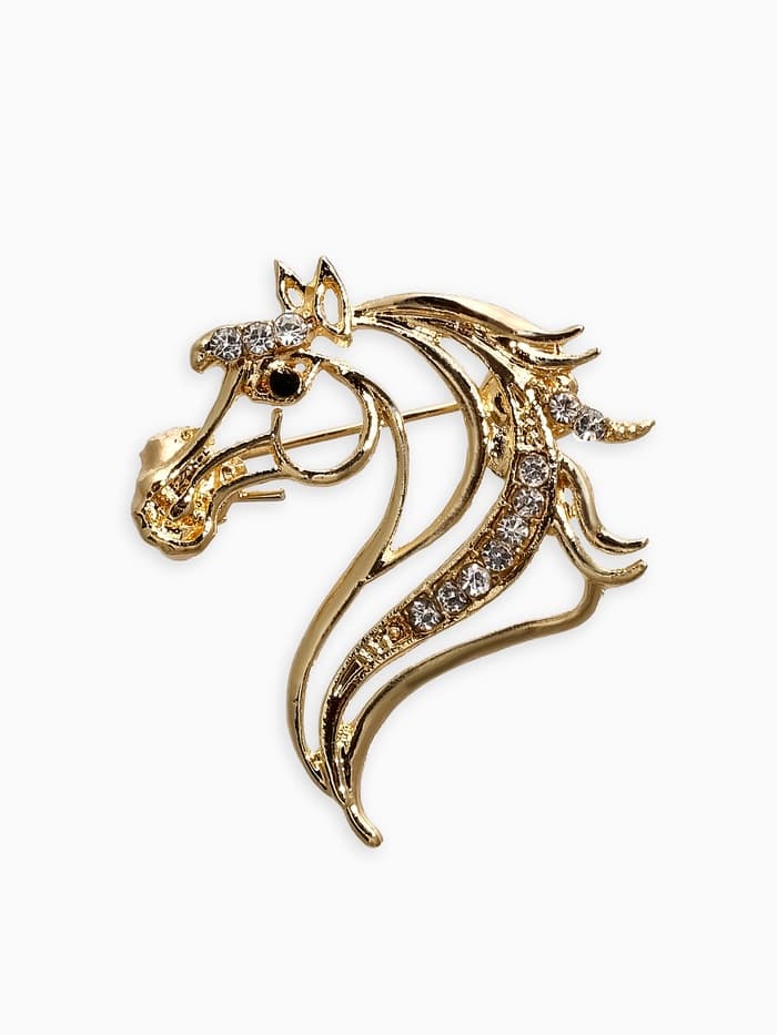 Брошь со стразами «Лошадь», белая в золоте
