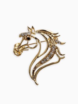 Брошь со стразами «Лошадь», белая в золоте