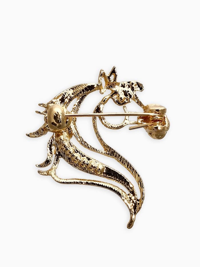 Брошь со стразами «Лошадь», белая в золоте