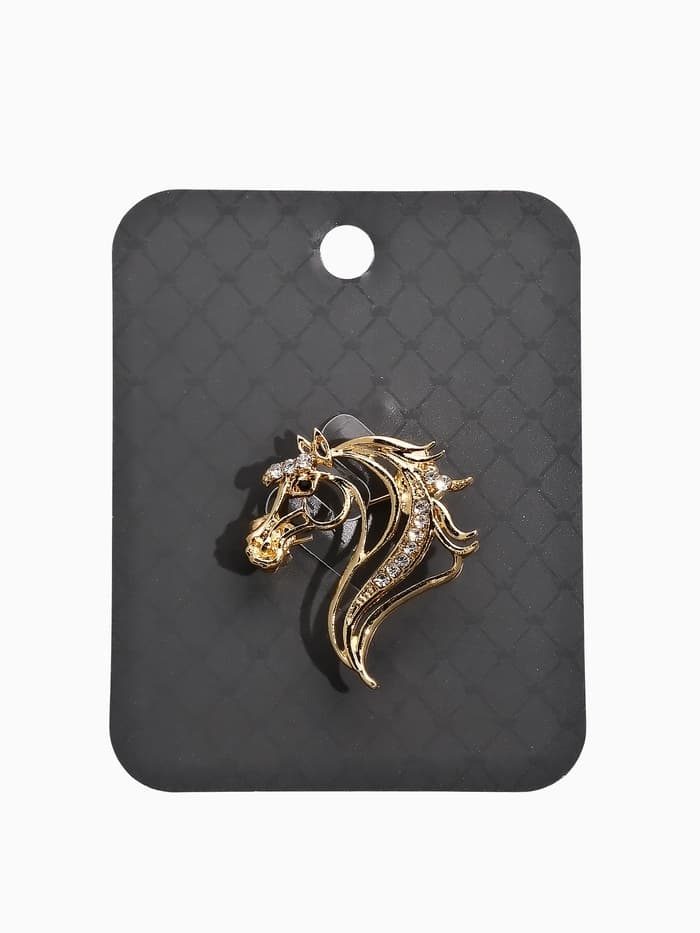 Брошь со стразами «Лошадь», белая в золоте