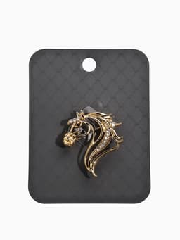 Брошь со стразами «Лошадь», белая в золоте