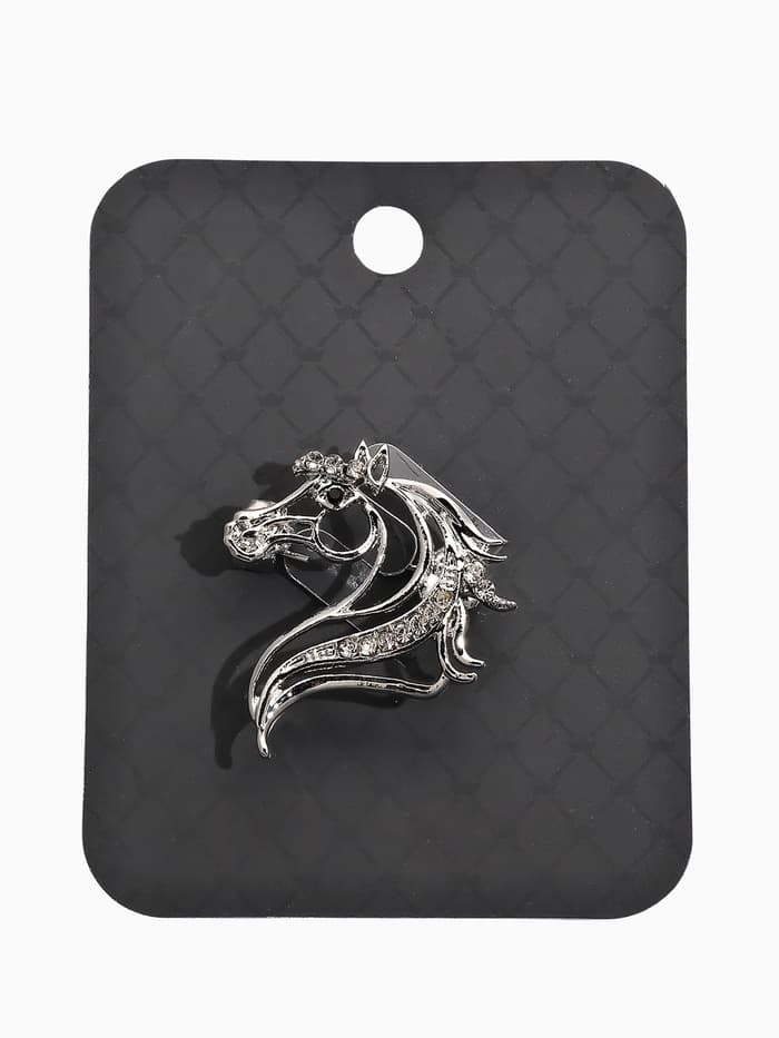 Брошь со стразами «Лошадь», белая в серебре