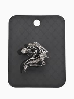 Брошь со стразами «Лошадь», белая в серебре