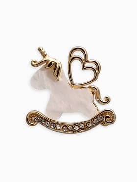 Брошь «Лошадка-Качалка. Единорог», белая в золоте