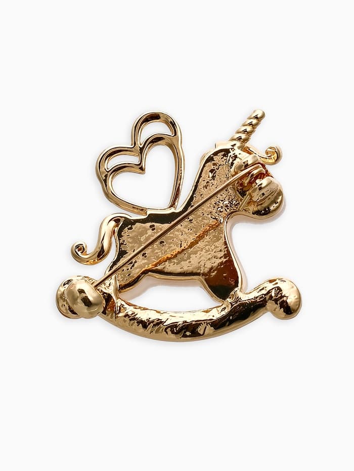 Брошь «Лошадка-Качалка. Единорог», белая в золоте