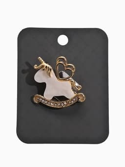 Брошь «Лошадка-Качалка. Единорог», белая в золоте