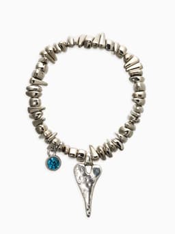 Браслет из бусин с подвеской «Гематит и Сердце», d=6 см, голубой в серебре