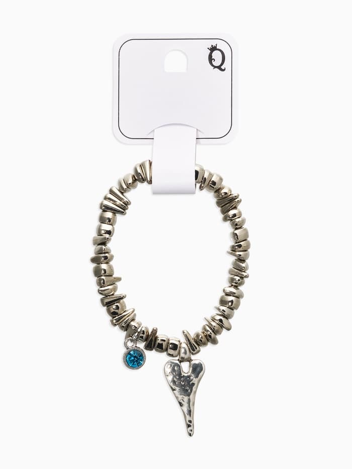 Браслет из бусин с подвеской «Гематит и Сердце», d=6 см, голубой в серебре